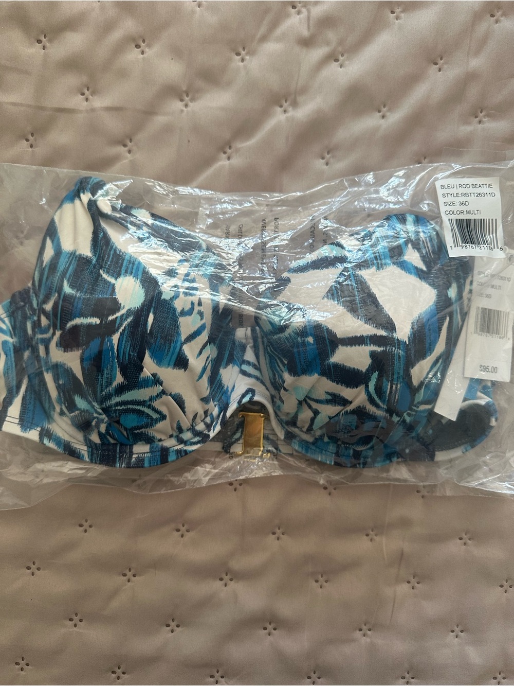 Blue Rod Beattie Blue Tropical Print, Turning Tides Swim Top, Size 36D, NWT - Picture 3 of 8